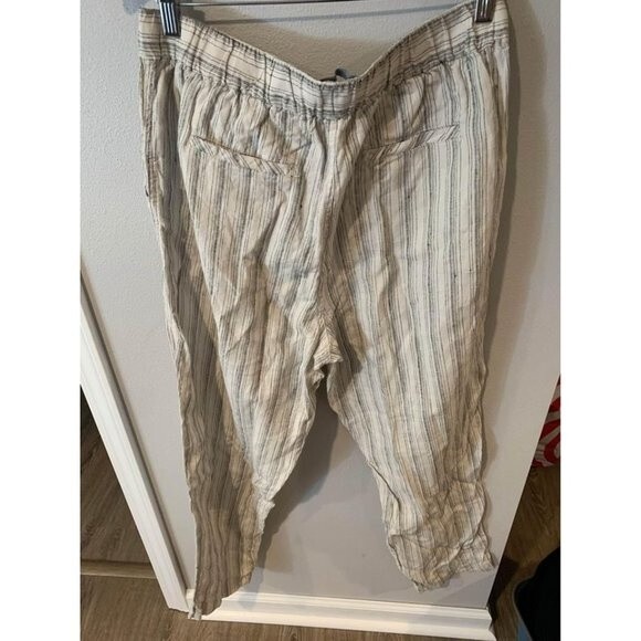 Tahari 100% Linen Striped Pull on Pant Women's Large Pockets Lagenlook - Picture 3 of 3